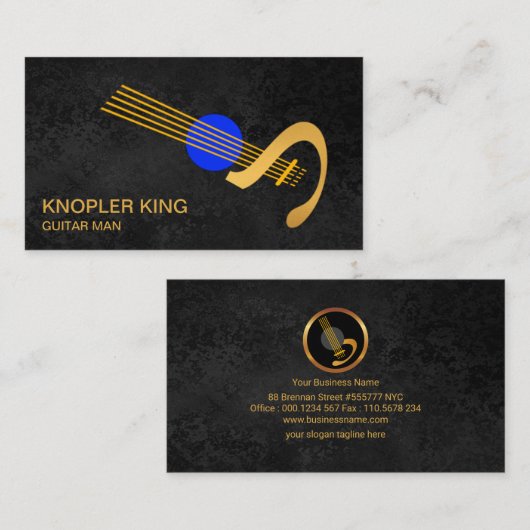 創造的な金ゴールドのギターのスタイリッシュな灰色のグランジなミュージシャン 名刺 (正面/裏面)