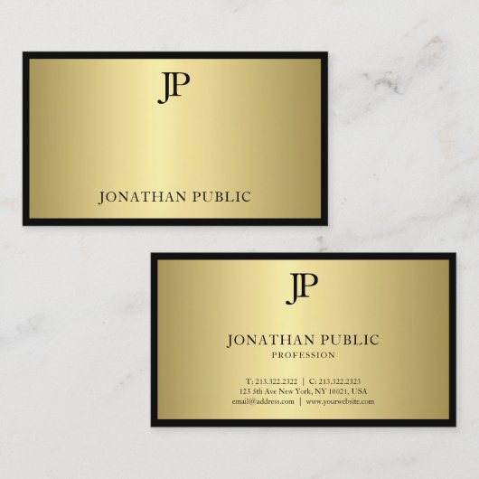 創造的な黒および金ゴールドのモノグラムの魅力の平野 名刺 (正面/裏面)