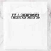 創造論者の無神論おもしろいのユーモアだ 楕円形シール (バッグ)