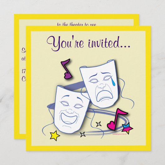 劇場のパーティーの誕生日 招待状 (正面/裏面)