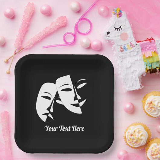 劇場仮面コメディ悲劇白黒カスタム9» ペーパープレート (パーティー)