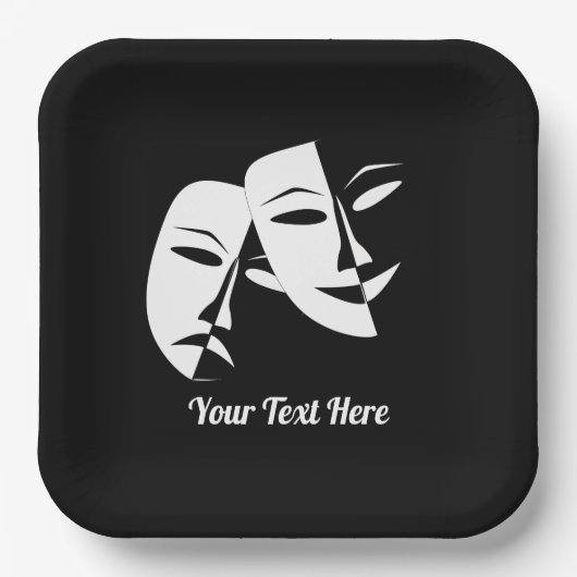 劇場仮面コメディ悲劇白黒カスタム9» ペーパープレート (正面)