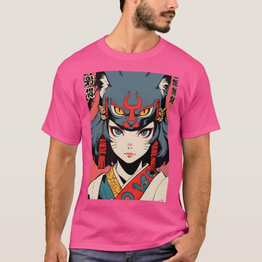 劇場猫ポスター80Sアニメ日本歌舞伎ネック Tシャツ (正面)