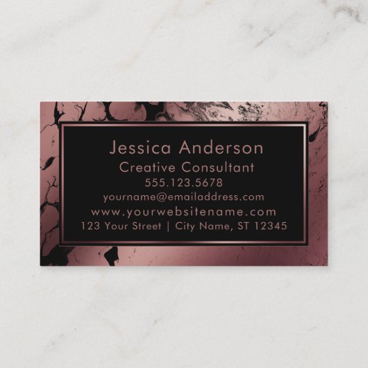 劇的なばら色の金ゴールドおよび黒によって大理石模様をつけられる質 名刺 (裏面)