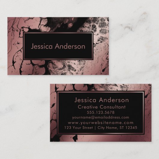 劇的なばら色の金ゴールドおよび黒によって大理石模様をつけられる質 名刺 (正面/裏面)