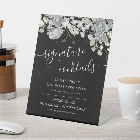 劇的なシルバー金ゴールドフローラカクテルサイン 台座サイン (インサイチュ)