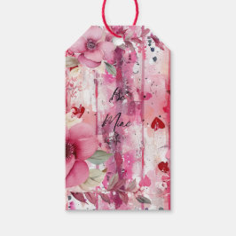 劇的なピンクのフローラハート ギフトタグ