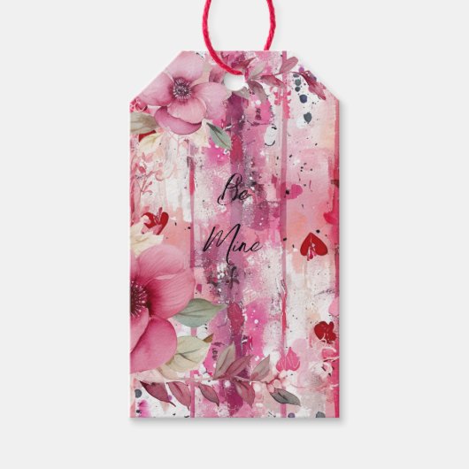 劇的なピンクのフローラハート ギフトタグ (正面)