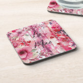 劇的なピンクのフローラハート コースター (左側)