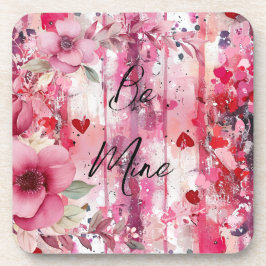 劇的なピンクのフローラハート コースター