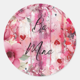 劇的なピンクのフローラハート ラウンドシール