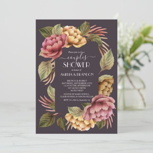 劇的なフローラカップルウェディングシャワー招待状 招待状 (スタンド正面)