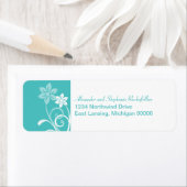 劇的なフローラ渦巻き差出人住所ラベル、アクア ラベル (インサイチュ)