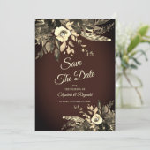 劇的なロマンチックな秋フローラブラウンデートを保存 招待状 (スタンド正面)