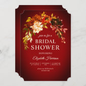劇的なロマンチックな赤い秋のフローラブライダルシャワー 招待状 (正面/裏面)