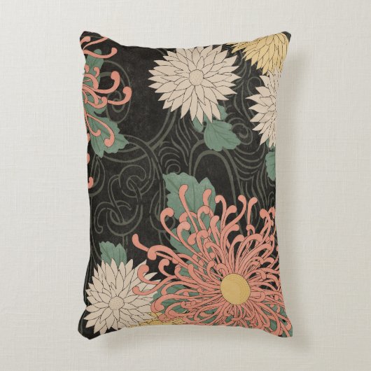 劇的なヴィンテージ日本の菊フローラ アクセントクッション (正面(垂直))