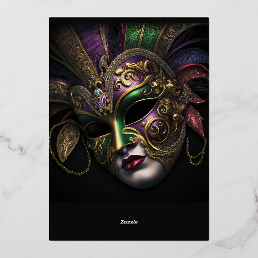 劇的な仮装マスクパーティの招待状 箔招待状 (裏面)