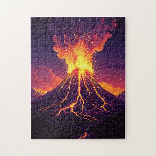 劇的な噴火を続ける火山アート ジグソーパズル (縦)