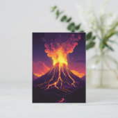 劇的な噴火を続ける火山アート ポストカード (スタンド正面)