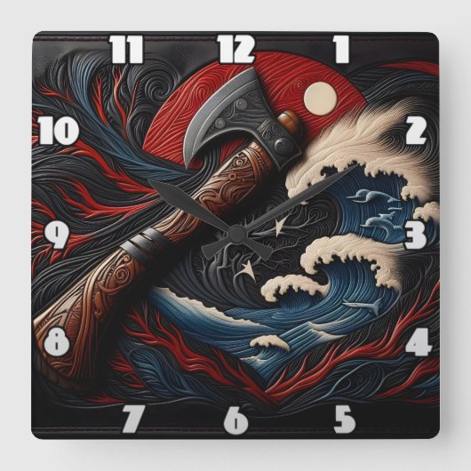 劇的な嵐の中での消防士の斧|過去記事 スクエア壁時計 (正面)