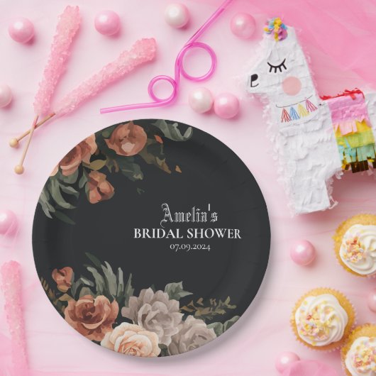 劇的な暗黒のゴシック様式のヴィンテージブライダルシャワー ペーパープレート (パーティー)