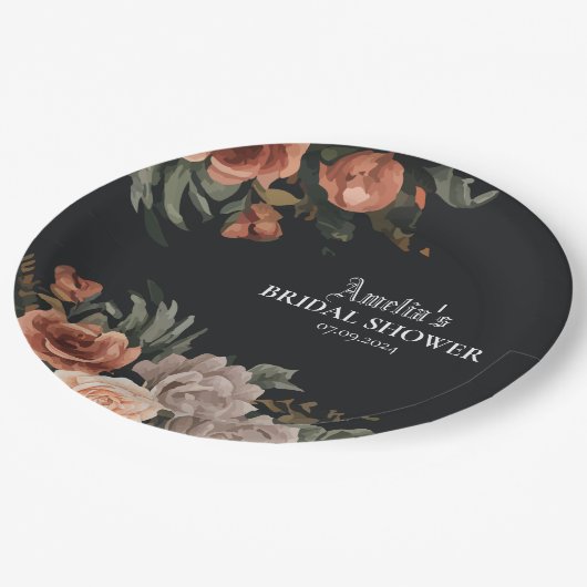 劇的な暗黒のゴシック様式のヴィンテージブライダルシャワー ペーパープレート (アングル)