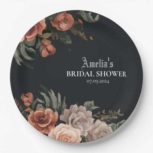 劇的な暗黒のゴシック様式のヴィンテージブライダルシャワー ペーパープレート (正面)