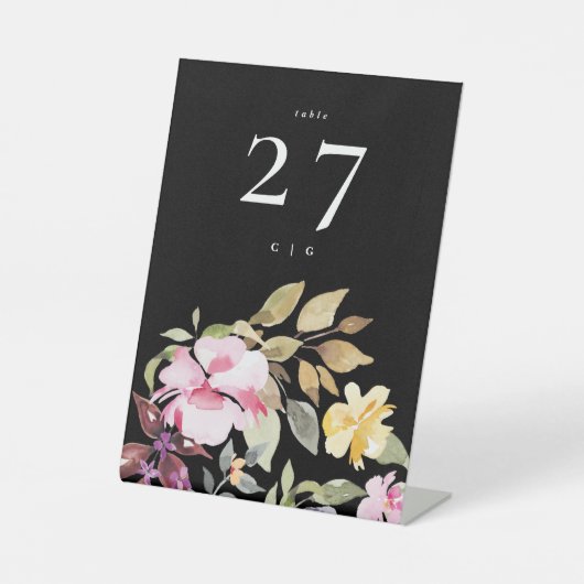 劇的な水色の花模様結婚のテーブル 台座サイン (正面)