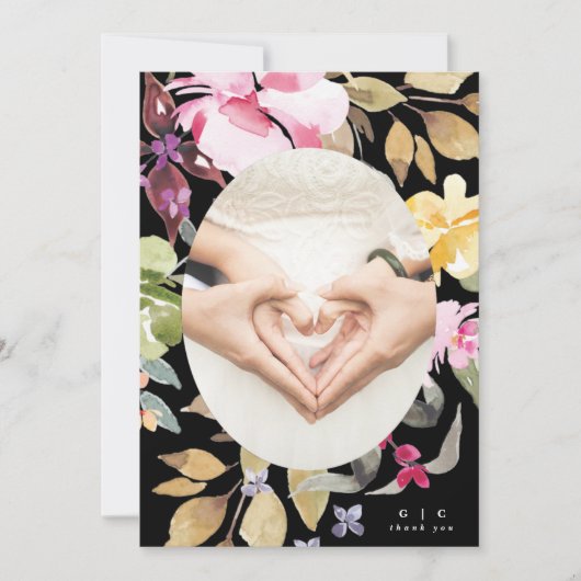 劇的な水色の花模様結婚ズ サンキューカード (正面)