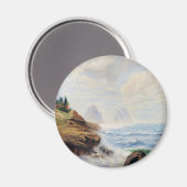 劇的な波が岩の多い海岸を打つ マグネット (正面/裏面)