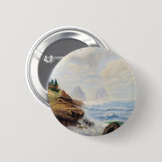 劇的な波が岩場の海岸のピンを打つ 缶バッジ (正面&裏面)