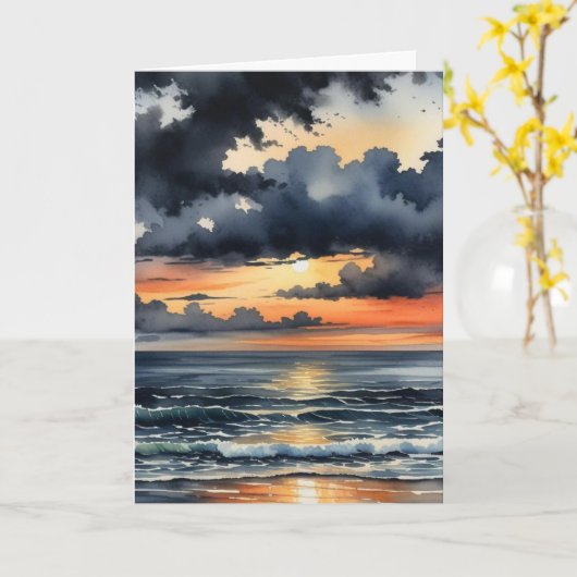 劇的な海岸日没空白の カード (黄色い花)