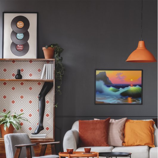 劇的な海波と夕日 ポスター