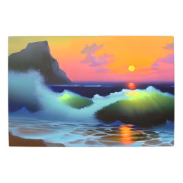 劇的な海波と夕日 メタルプリント