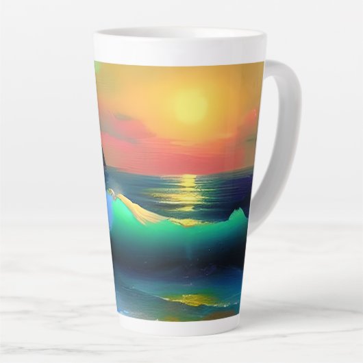 劇的な海波と日没の反射 カフェラテマグ (右アングル)