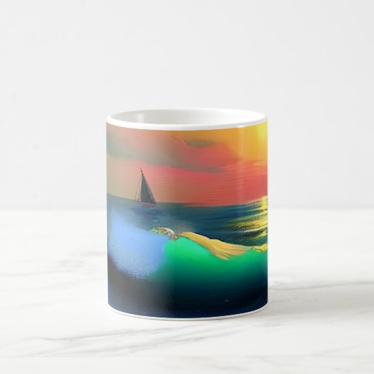 劇的な海波と日没の反射 コーヒーマグカップ (中央)