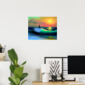 劇的な海波と日没の反射 ポスター (ホームオフィス)