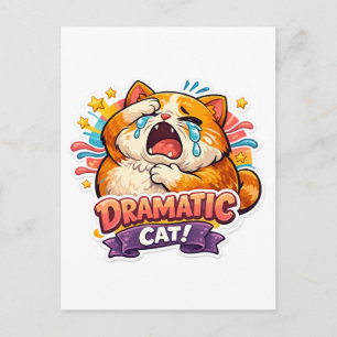 劇的な猫の面白い泣き顔の漫画アートリアクション ポストカード