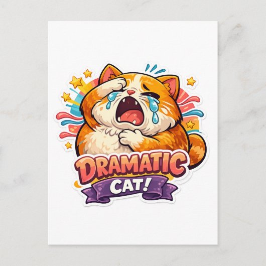 劇的な猫の面白い泣き顔の漫画アートリアクション ポストカード (正面)