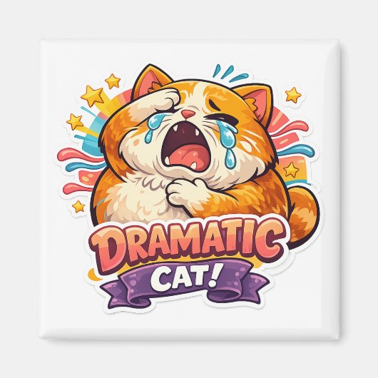 劇的な猫の面白い泣き顔の漫画アートリアクション マグネット (正面)