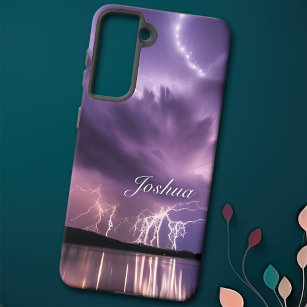 劇的な稲妻の風景紫の嵐の雲 SAMSUNG GALAXY S21ケース