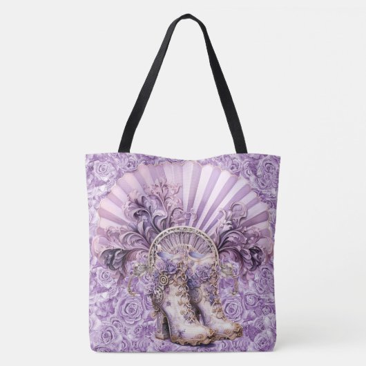 劇的な薄紫スチームパンクファンとブーツ大トート トートバッグ (裏面)