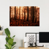 劇的な赤い霧の冬の雪のない森 ポスター (ホームオフィス)