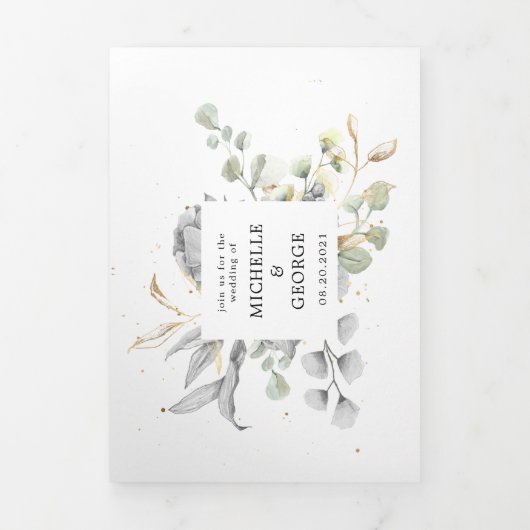 劇的な銀フローラ3倍結婚式招待状 三つ折り招待状 (カバー)