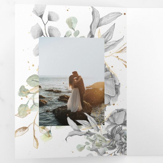 劇的な銀フローラ3倍結婚式招待状 三つ折り招待状 (内部最初)