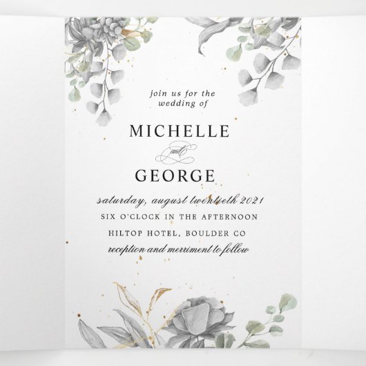 劇的な銀フローラ3倍結婚式招待状 三つ折り招待状 (内部中)