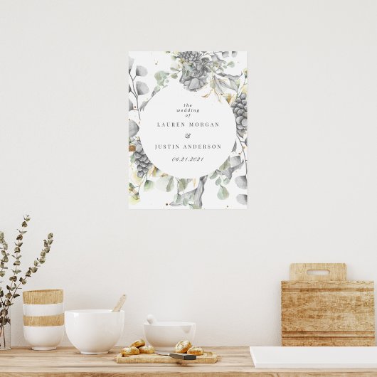 劇的な銀金ゴールドフローラスクエア結婚ー ポスター (キッチン)