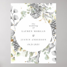 劇的な銀金ゴールドフローラスクエア結婚ー ポスター