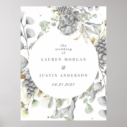 劇的な銀金ゴールドフローラスクエア結婚ー ポスター (正面)