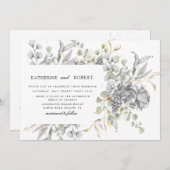 劇的な銀金ゴールド結婚フローラ 招待状 (正面/裏面)
